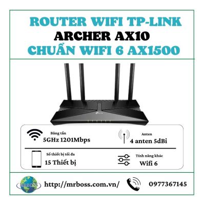 Router Wifi Tp-Link Archer Ax10 chuẩn Wifi 6 AX1500