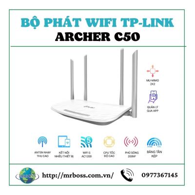 Bộ phát wifi TP-Link Archer C50 (Chuẩn AC/ AC1200Mbps/ 4 Ăng-ten ngoài/ 25 User) 650000
