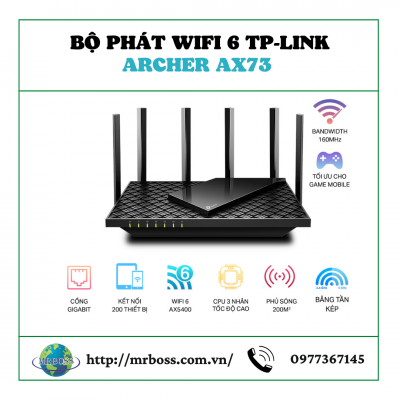 Bộ phát wifi 6 TP-Link Archer AX73 (Chuẩn AX/ AX5400Mbps/ 6 Ăng-ten ngoài/ Wifi Mesh/ Dưới 100 User) - 2380000