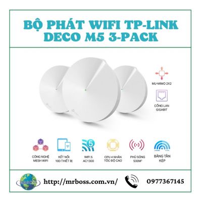 Bộ phát wifi TP-Link Deco M5 3-Pack (Chuẩn AC/ AC1300Mbps/ 4 Ăng-ten ngầm/ Wifi Mesh/ Dưới 100 User)